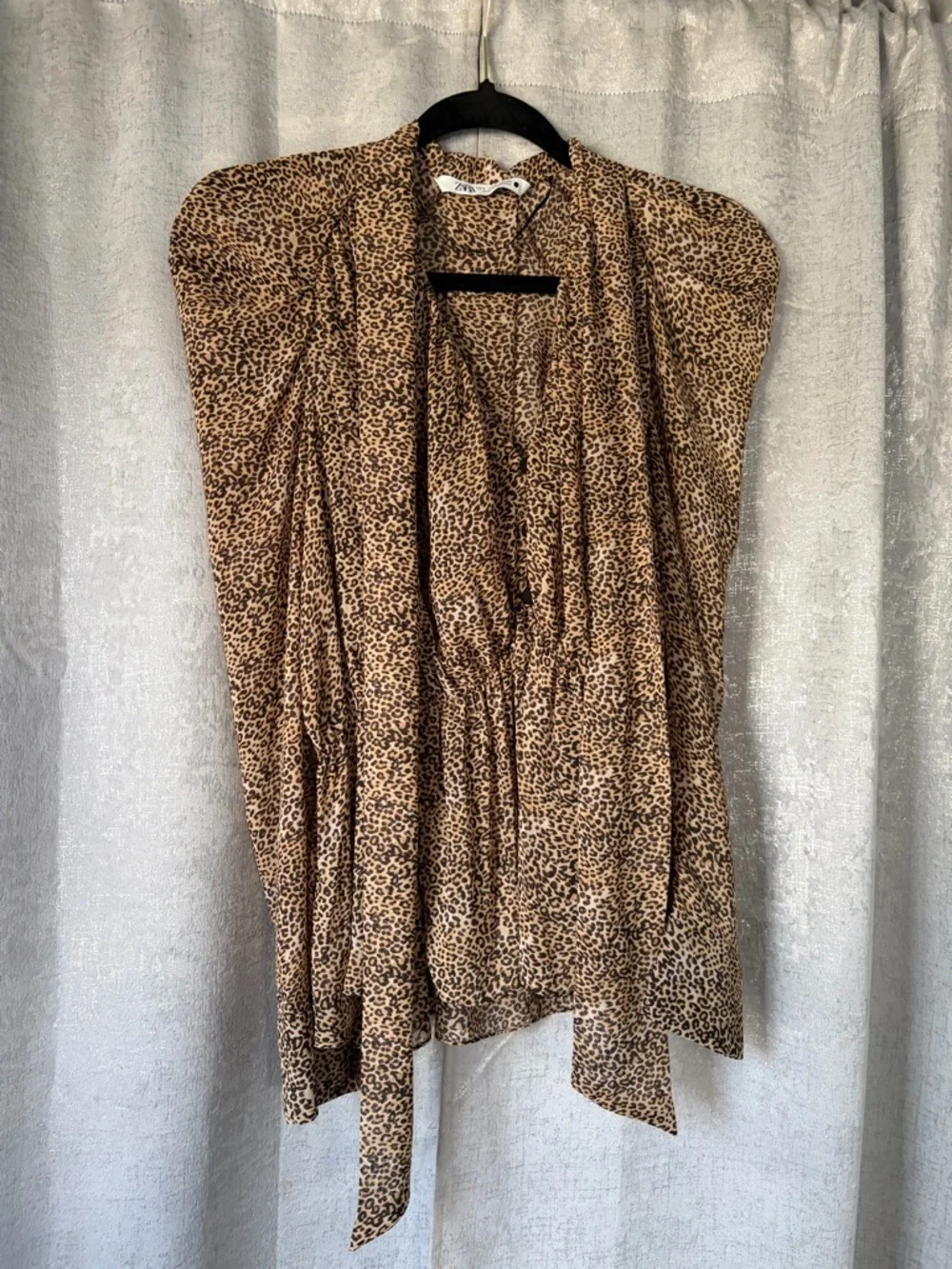 Zara Leopard Tie-Front Blouse in Brown and Black
